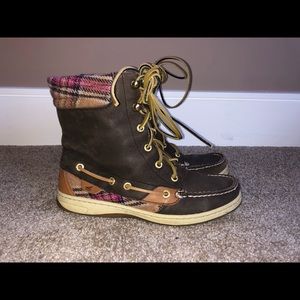 Sperry Boots with Pink Plaid Accent